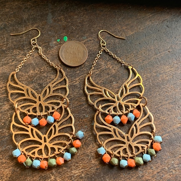 Big Boho Colorful Beaded Dangle Openwork Earrings - 3-1/2" long Boho Earrings - Picture 6 of 6